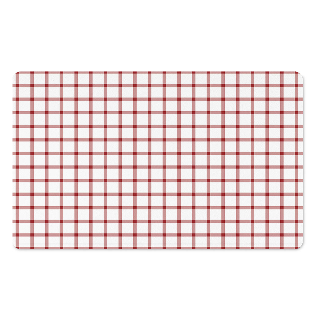 Red And White Tattersall Pattern Print Polyester Doormat