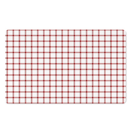 Red And White Tattersall Pattern Print Polyester Doormat