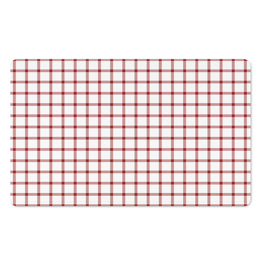 Red And White Tattersall Pattern Print Polyester Doormat