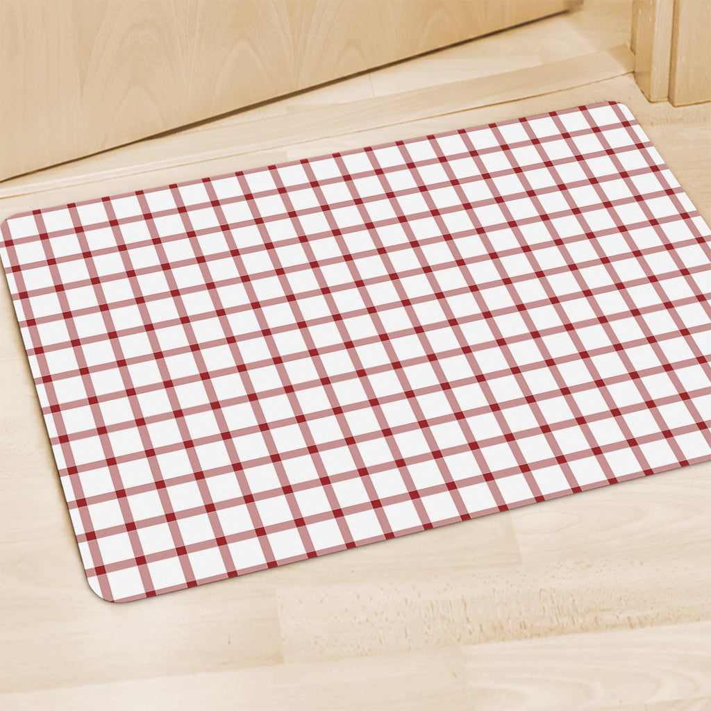 Red And White Tattersall Pattern Print Polyester Doormat