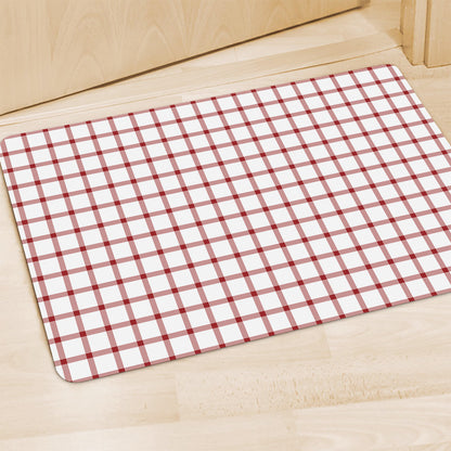 Red And White Tattersall Pattern Print Polyester Doormat