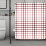 Red And White Tattersall Pattern Print Polyester Shower Curtain