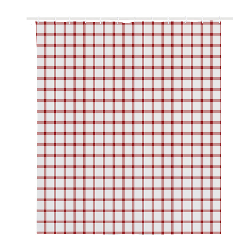 Red And White Tattersall Pattern Print Polyester Shower Curtain