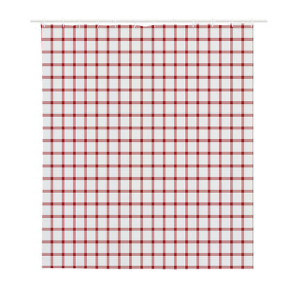 Red And White Tattersall Pattern Print Polyester Shower Curtain