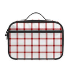 Red And White Tattersall Pattern Print Portable Lunch Bag