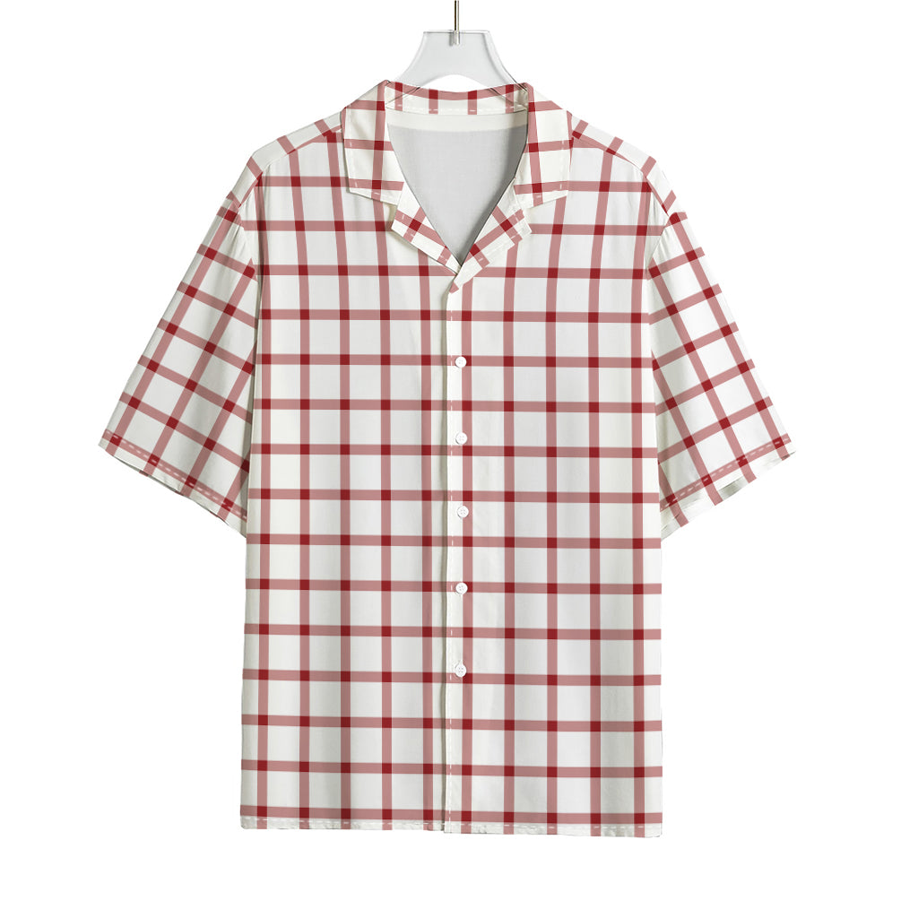Red And White Tattersall Pattern Print Rayon Hawaiian Shirt