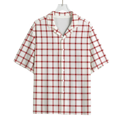 Red And White Tattersall Pattern Print Rayon Hawaiian Shirt