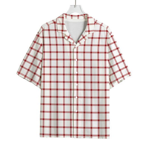 Red And White Tattersall Pattern Print Rayon Hawaiian Shirt