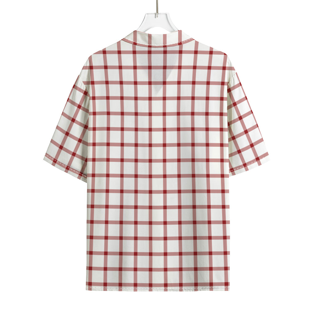 Red And White Tattersall Pattern Print Rayon Hawaiian Shirt