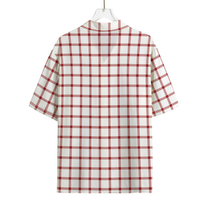 Red And White Tattersall Pattern Print Rayon Hawaiian Shirt