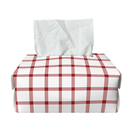 Red And White Tattersall Pattern Print Rectangle Tissue Box Cover