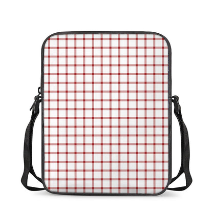 Red And White Tattersall Pattern Print Rectangular Crossbody Bag