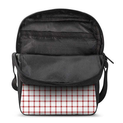 Red And White Tattersall Pattern Print Rectangular Crossbody Bag