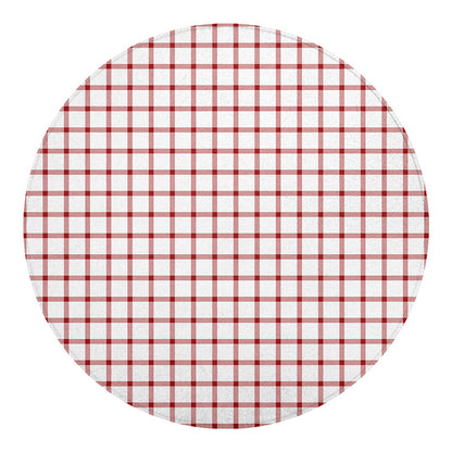 Red And White Tattersall Pattern Print Round Blanket