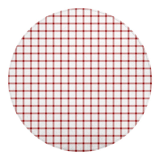 Red And White Tattersall Pattern Print Round Blanket