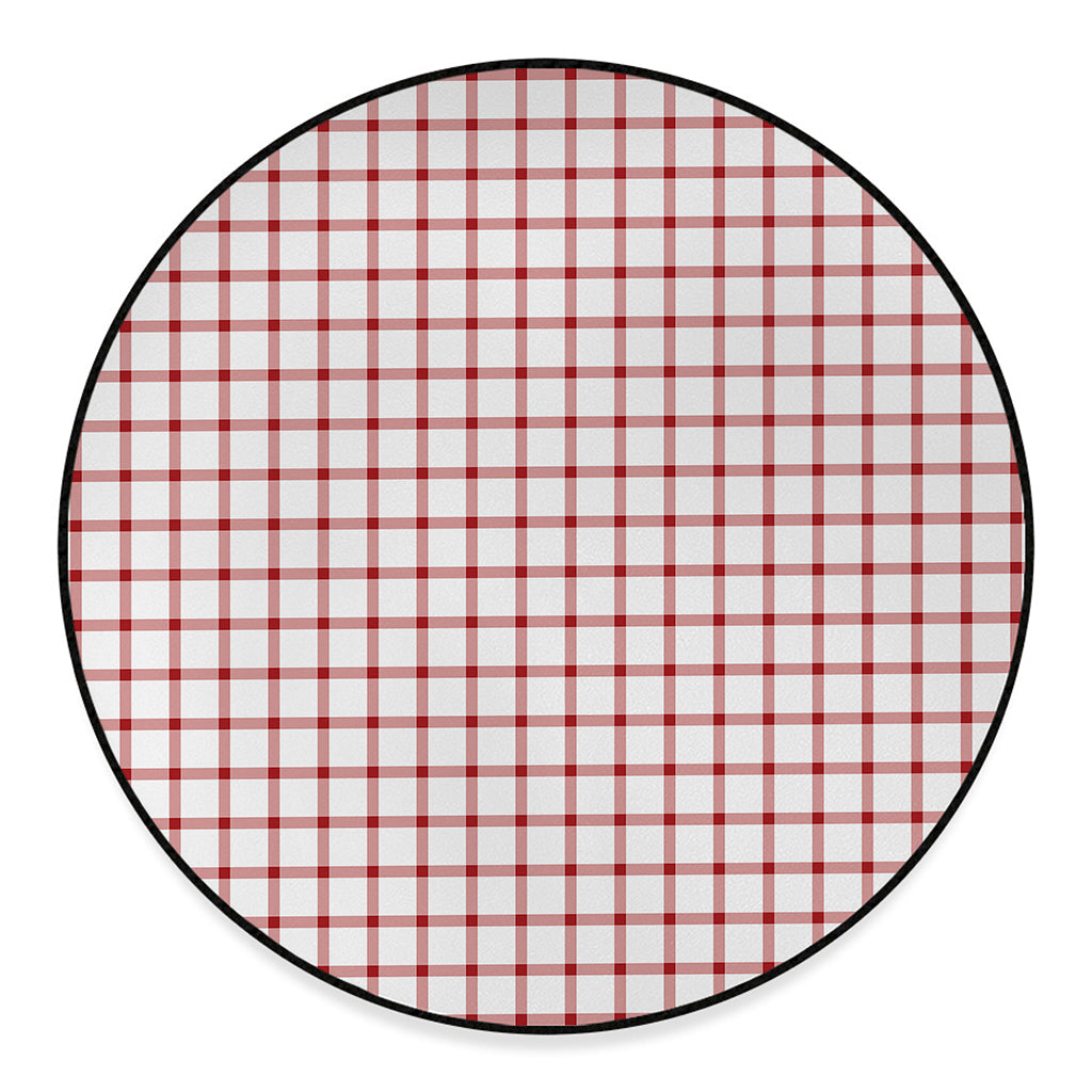 Red And White Tattersall Pattern Print Round Floor Mat