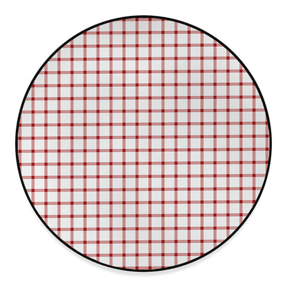 Red And White Tattersall Pattern Print Round Floor Mat