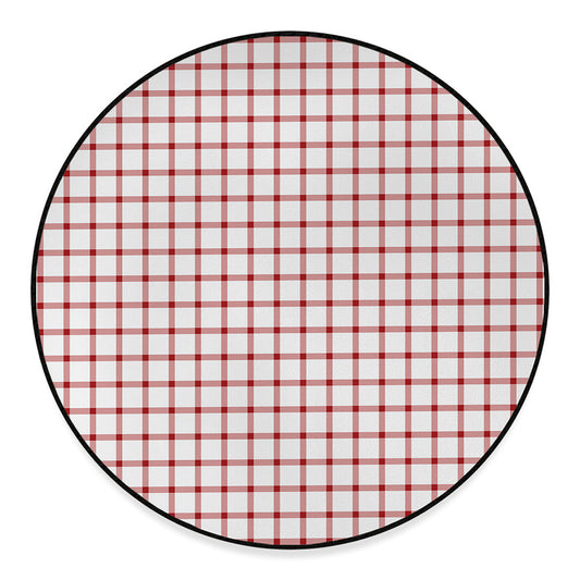 Red And White Tattersall Pattern Print Round Floor Mat