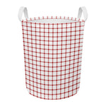 Red And White Tattersall Pattern Print Round Laundry Basket