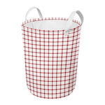 Red And White Tattersall Pattern Print Round Laundry Basket
