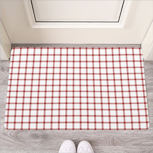 Red And White Tattersall Pattern Print Rubber Doormat