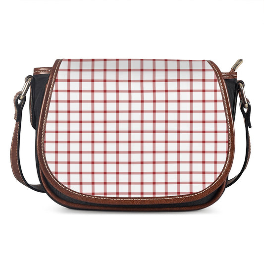 Red And White Tattersall Pattern Print Saddle Bag