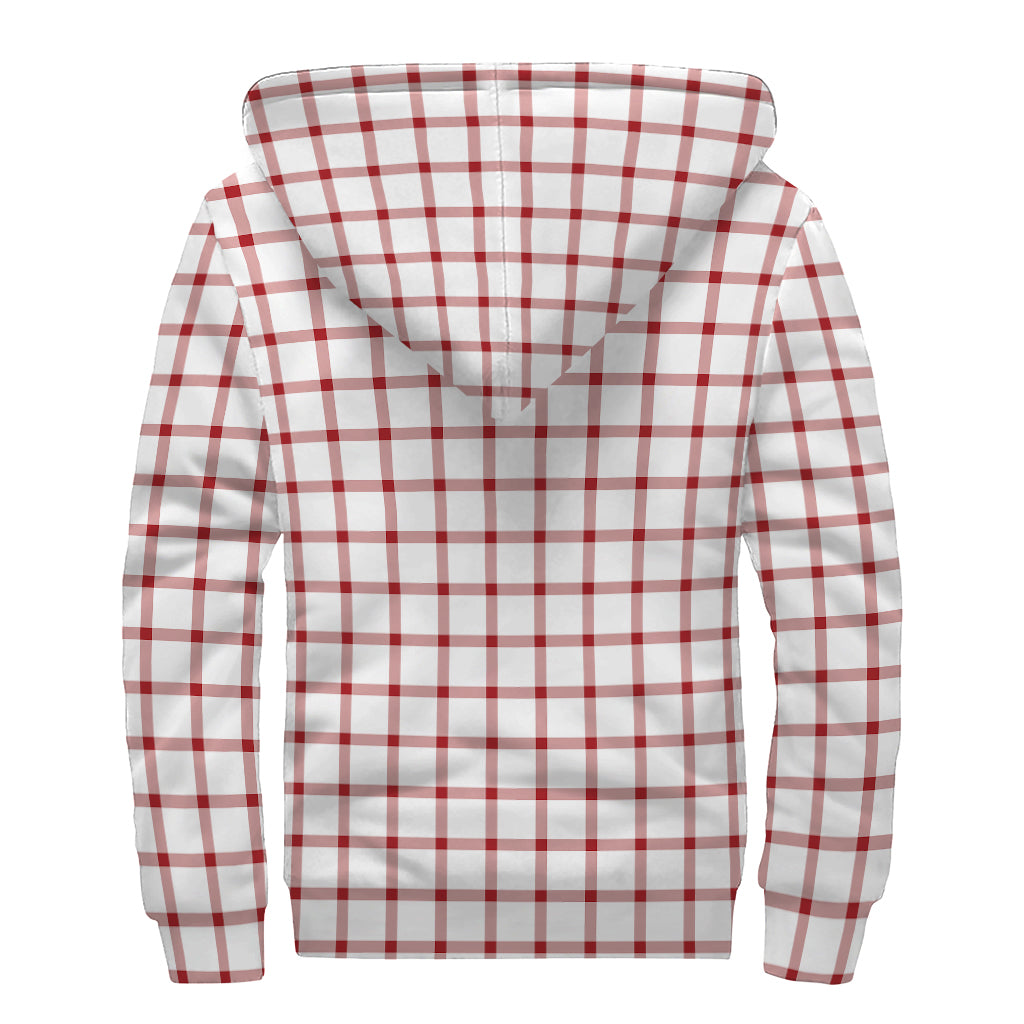 Red And White Tattersall Pattern Print Sherpa Lined Zip Up Hoodie