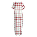 Red And White Tattersall Pattern Print Short Sleeve Long Nightdress
