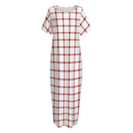 Red And White Tattersall Pattern Print Short Sleeve Long Nightdress