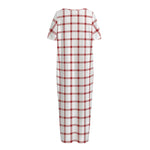 Red And White Tattersall Pattern Print Short Sleeve Long Nightdress