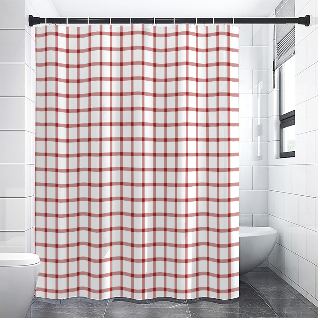 Red And White Tattersall Pattern Print Shower Curtain