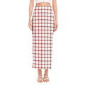 Red And White Tattersall Pattern Print Side Slit Maxi Skirt