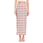 Red And White Tattersall Pattern Print Side Slit Maxi Skirt