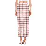 Red And White Tattersall Pattern Print Side Slit Maxi Skirt
