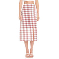 Red And White Tattersall Pattern Print Side Slit Midi Skirt