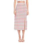 Red And White Tattersall Pattern Print Side Slit Midi Skirt