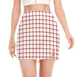 Red And White Tattersall Pattern Print Side Slit Mini Skirt