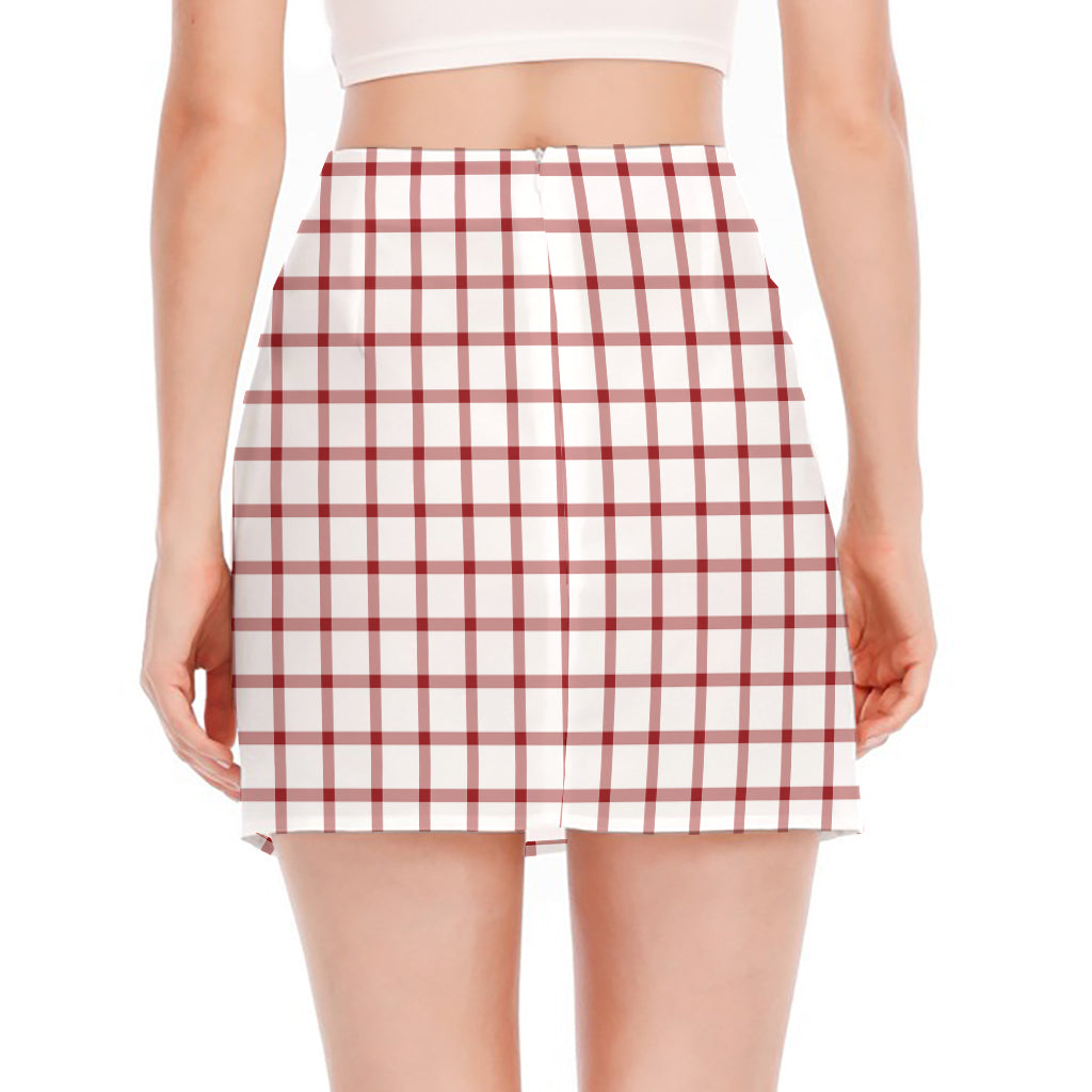Red And White Tattersall Pattern Print Side Slit Mini Skirt