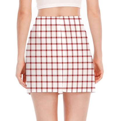 Red And White Tattersall Pattern Print Side Slit Mini Skirt