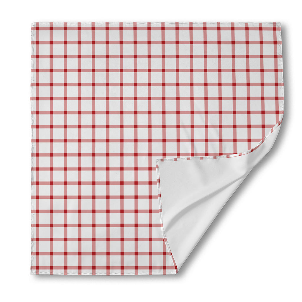 Red And White Tattersall Pattern Print Silk Bandana