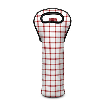 Red And White Tattersall Pattern Print Single Neoprene Wine Tote