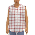 Red And White Tattersall Pattern Print Sleeveless Baseball Jersey