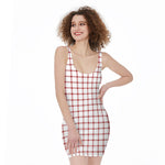 Red And White Tattersall Pattern Print Sleeveless Bodycon Dress