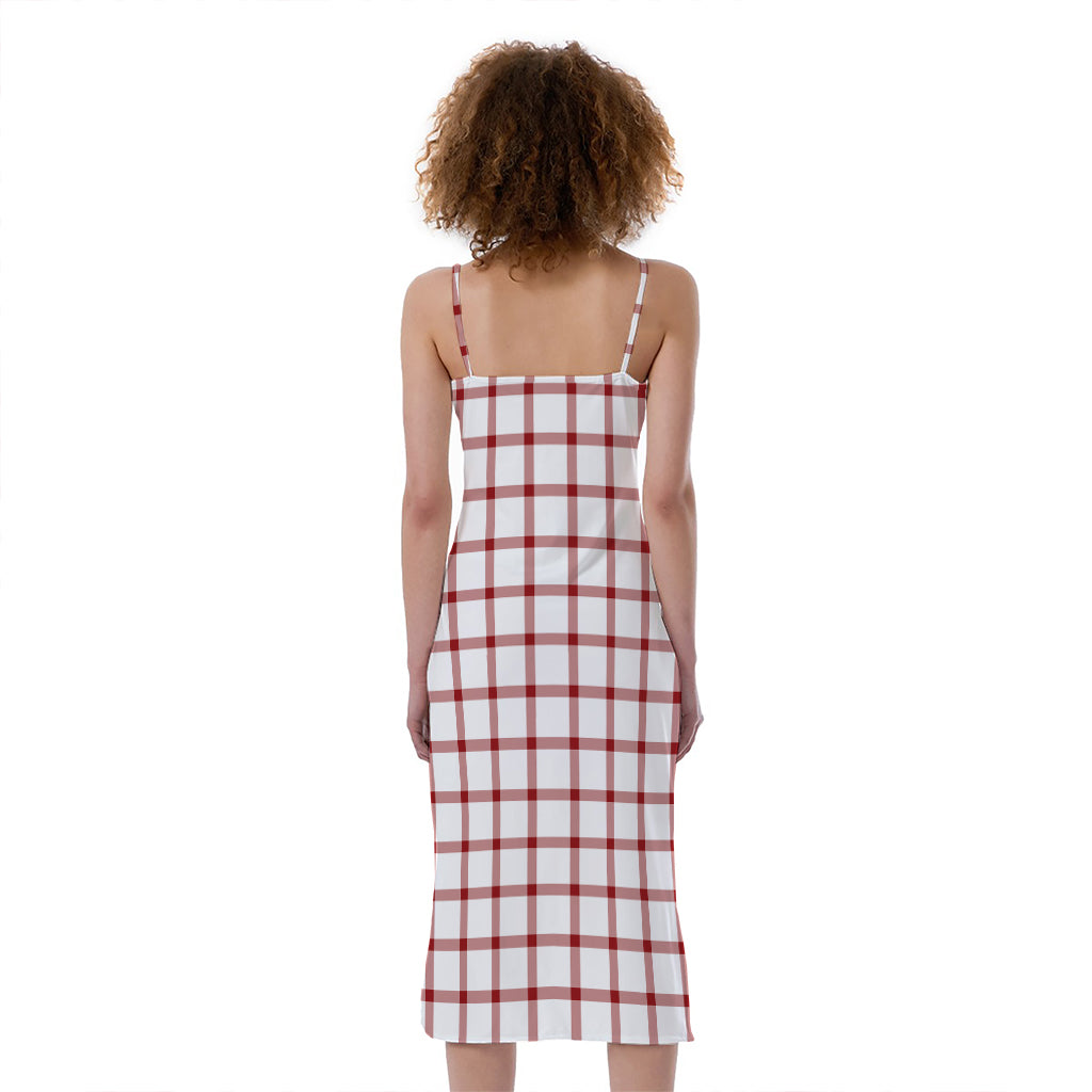 Red And White Tattersall Pattern Print Slim Fit Midi Cami Dress