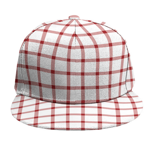 Red And White Tattersall Pattern Print Snapback Cap