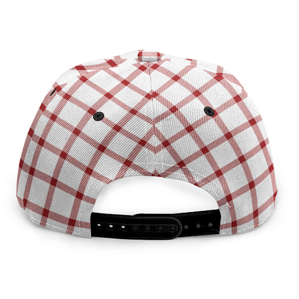 Red And White Tattersall Pattern Print Snapback Cap