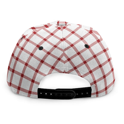 Red And White Tattersall Pattern Print Snapback Cap