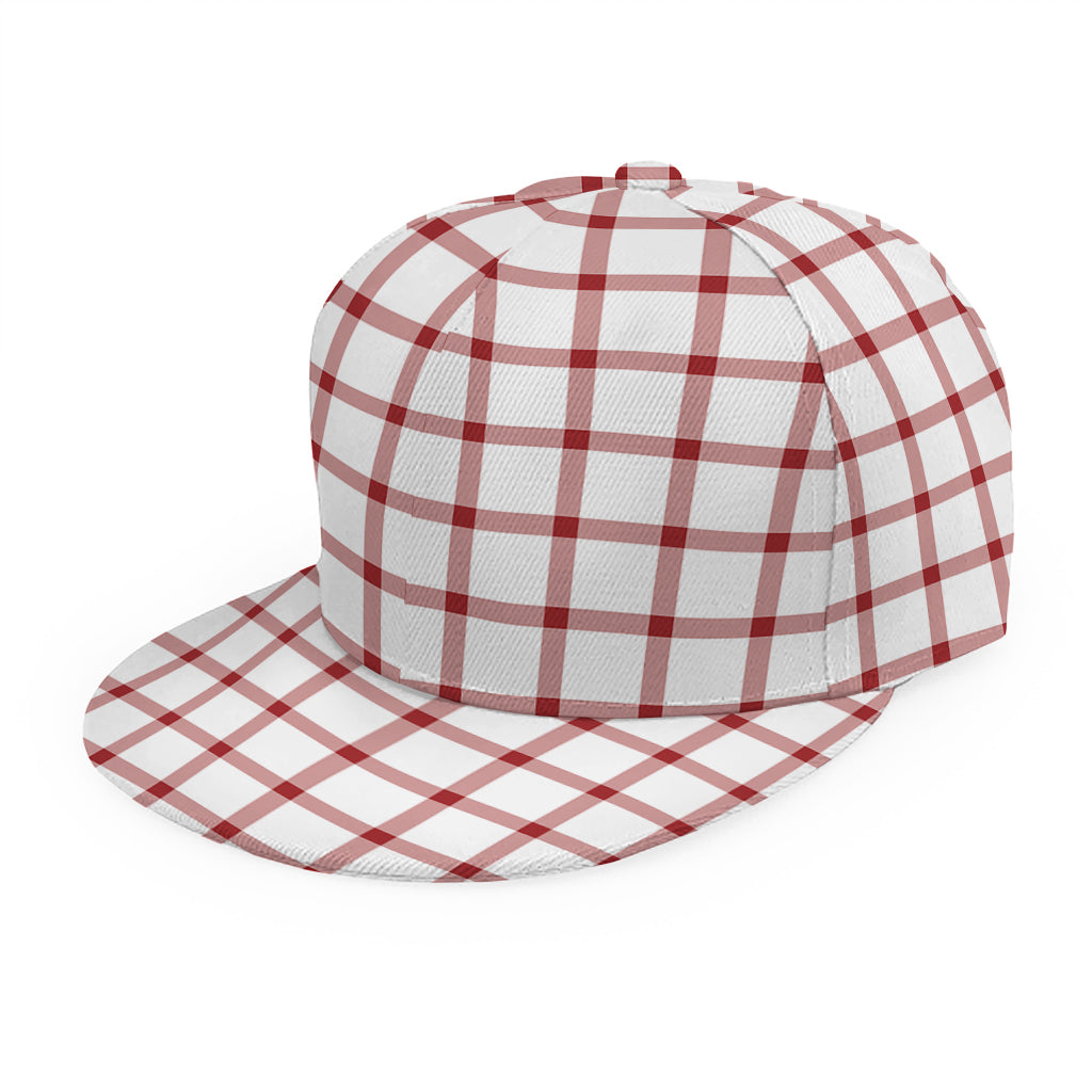 Red And White Tattersall Pattern Print Snapback Cap