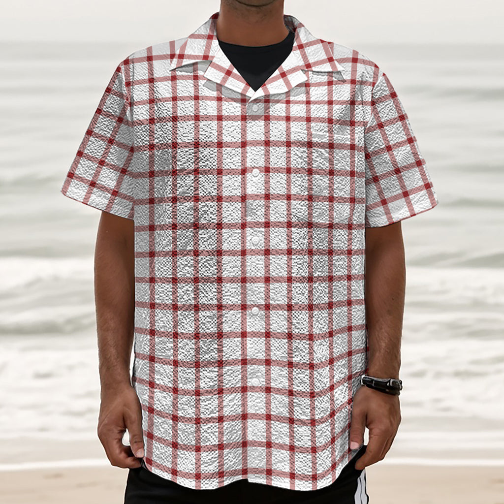 Red And White Tattersall Pattern Print Textured Short Sleeve Shirt