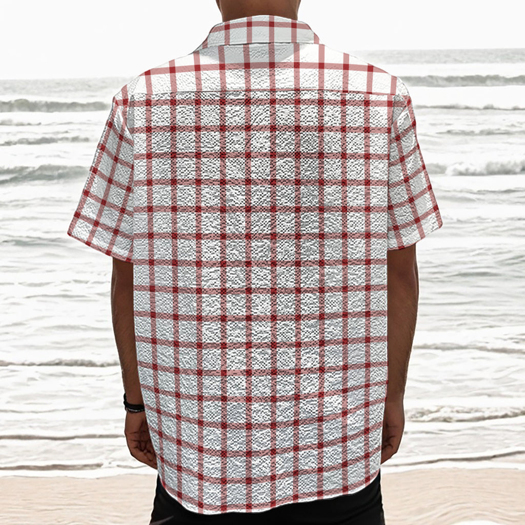 Red And White Tattersall Pattern Print Textured Short Sleeve Shirt